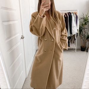 Wool Double Breasted Pea Coat Camel 